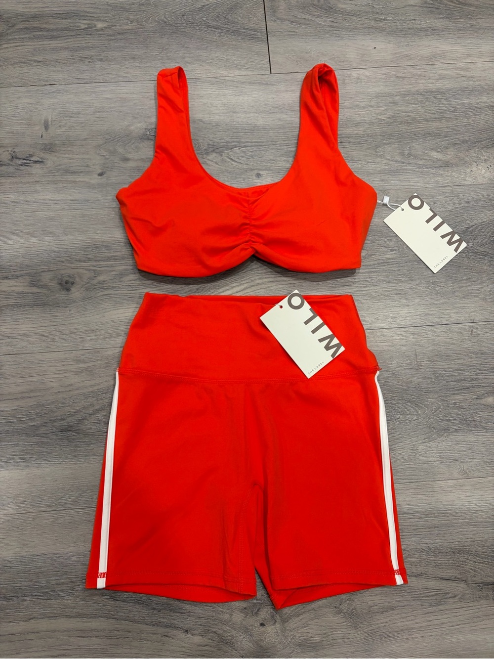Wilo Bright Red Scoop Sports Bra & High-Waist Red Bike Shorts